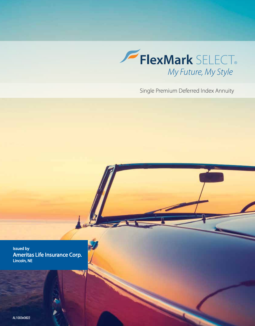 Brochure cover: Classic car with sunset, 