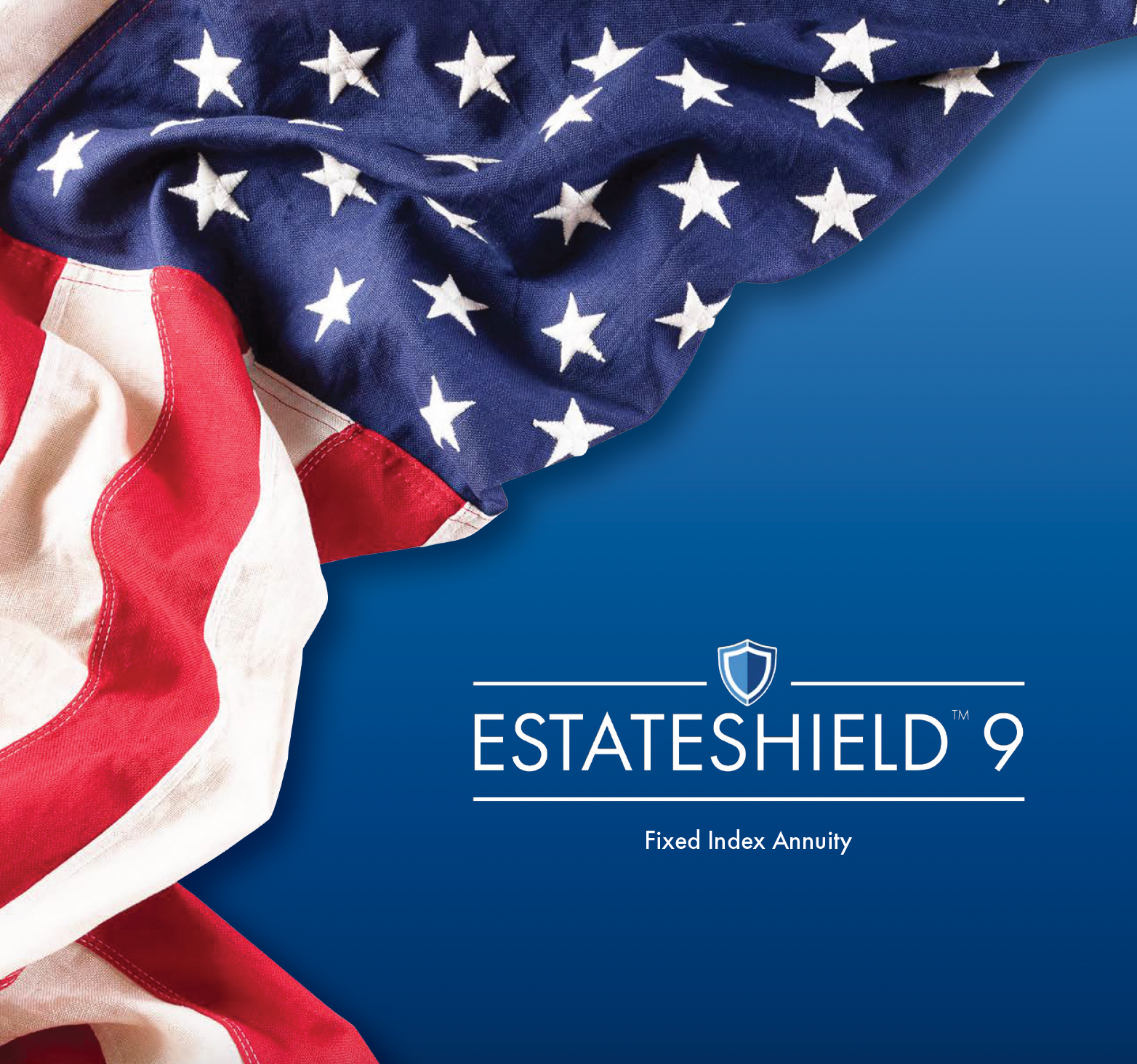 American flag backdrop with Estateshield 9 logo and a blue gradient.