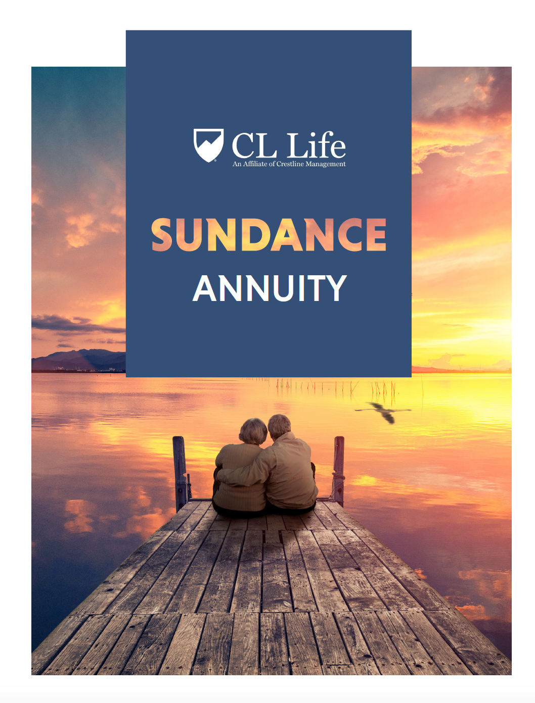 Brochure cover: Couple on dock at sunset, 