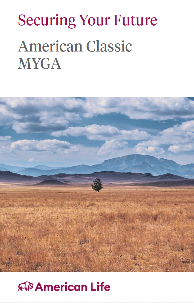 Advertisement for American Classic MYGA: Scenic landscape with text 