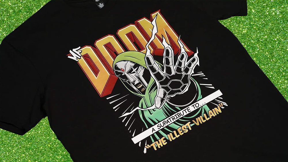 A Black T-shirt With the Word Doom on It — Carnival Clothing In Miami, QLD