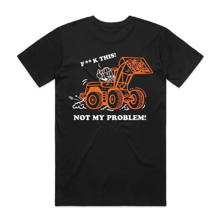 A Black T-shirt With an Orange Tractor — Carnival Clothing In Miami, QLD
