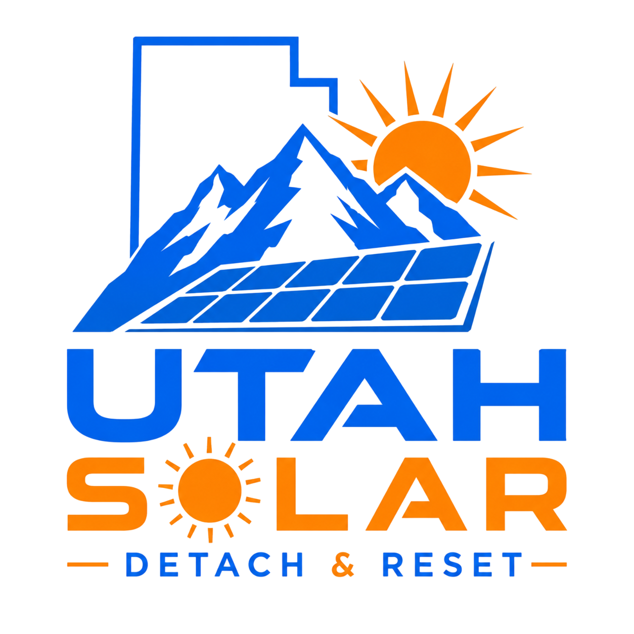 Utah Solar logo with mountains, sun, solar panel, and &ldquo;Detach & Reset&rdquo; tagline