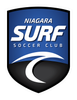 Niagara Surf Soccer Club logo in blue, black, and white with a stylized wave