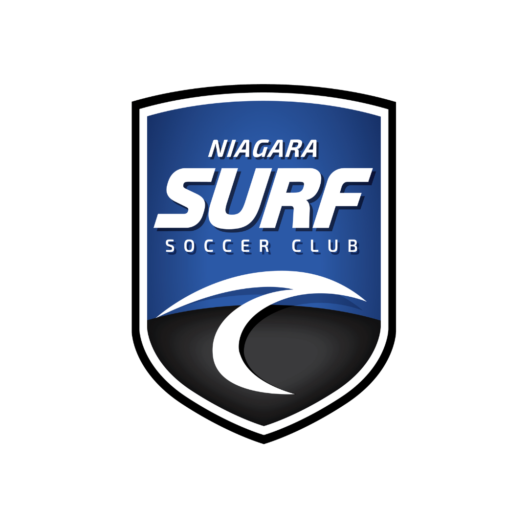 Niagara Surf Soccer Club shield logo in blue, black, and white with a wave graphic