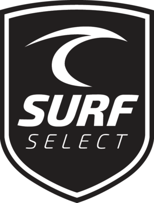 Surf Select black-and-white shield logo with stylized wave and text