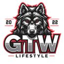 Wolf head logo with "GTW LIFESTYLE" text and "2022" on top, in red, white and gray.