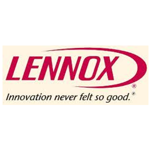 The Lennox logo in red text, with an oval accent and the tagline "Innovation never felt so good." on a beige background.