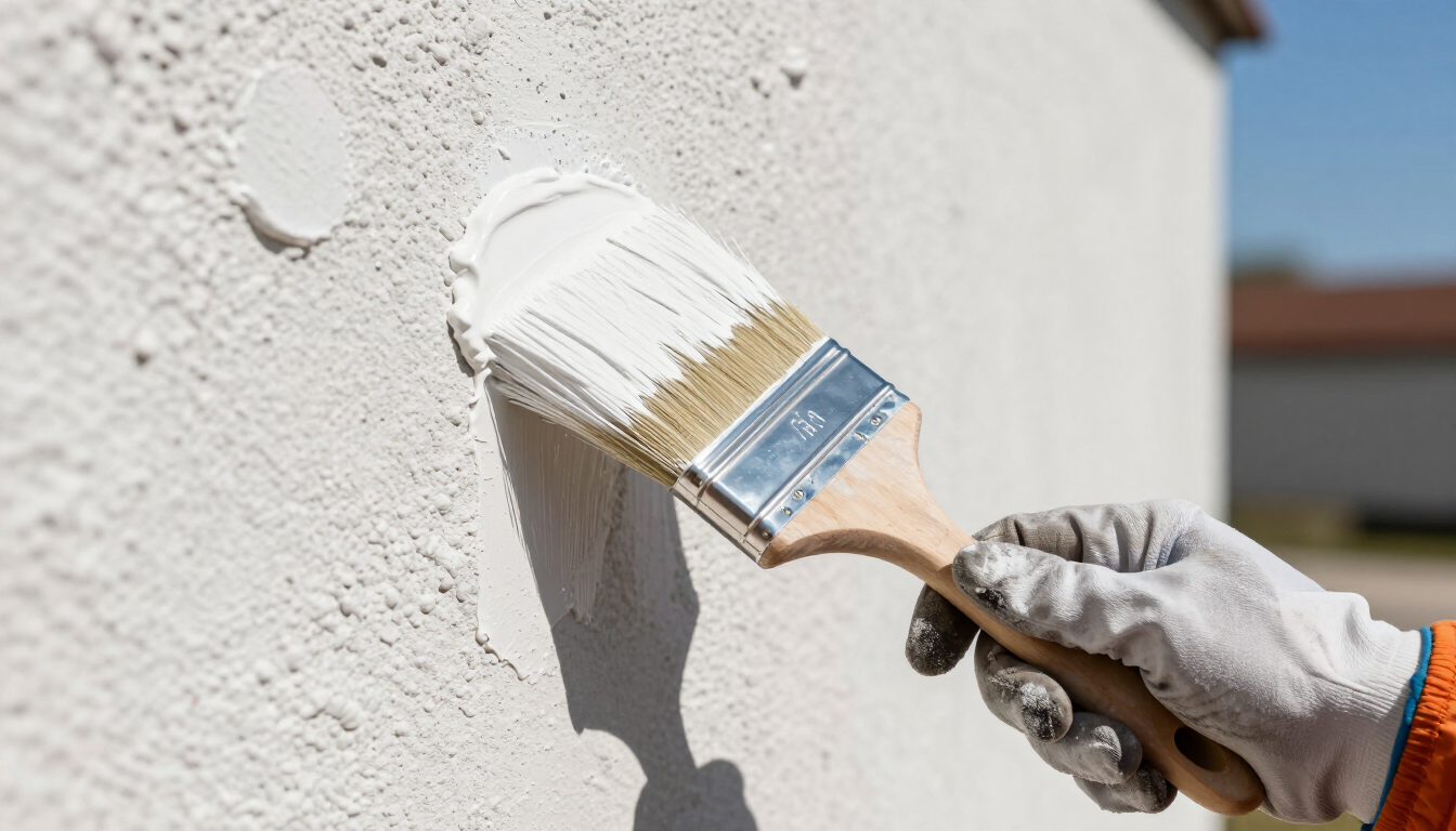 Aplicación de pintura impermeable en un muro exterior en una obra de La Plata