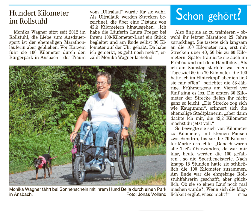 Pressebericht Hundert Kilometer im Rollstuhl