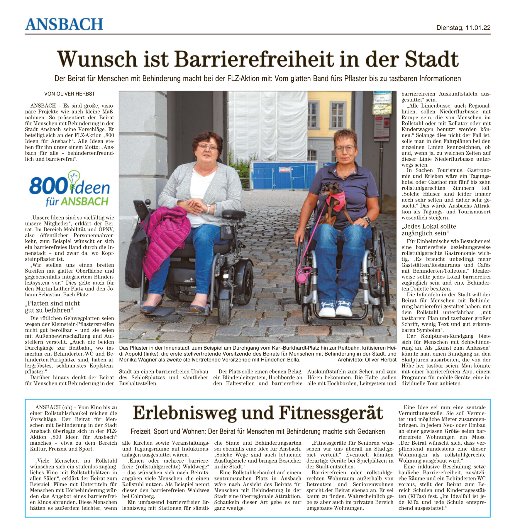 Pressebericht : Wunsch ist Barrierfreiheit in der Stadt, Gedanken des Behindertenbeirat Ansbach