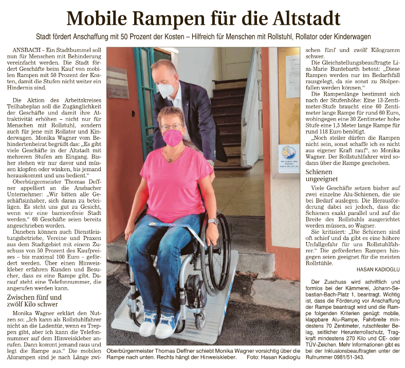 Pressebericht Mobile Rampen für die Altstadt Ansbach