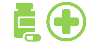 Apotheken und Hilfsmittel, Symbole Medikament und Kreuz
