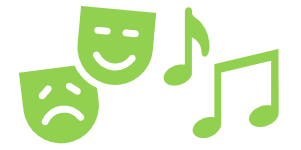 Kunst und Kultur, Symbole Theatermasken und Noten