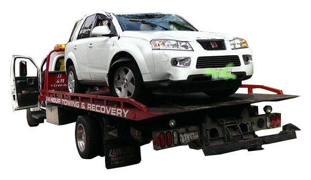 Wrecked Car On Towing Truck — Lake Barrington, IL — D & R Towing Wrecked Car On Towing Truck — Lake Barrington, IL — D & R Towing