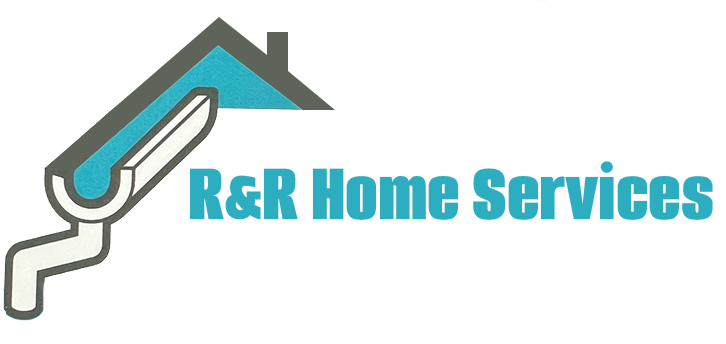 R&R Home Services logo with a blue house roof and plumbing wrench icon