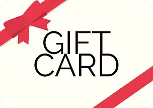 Gift card with red ribbon accents on a light background