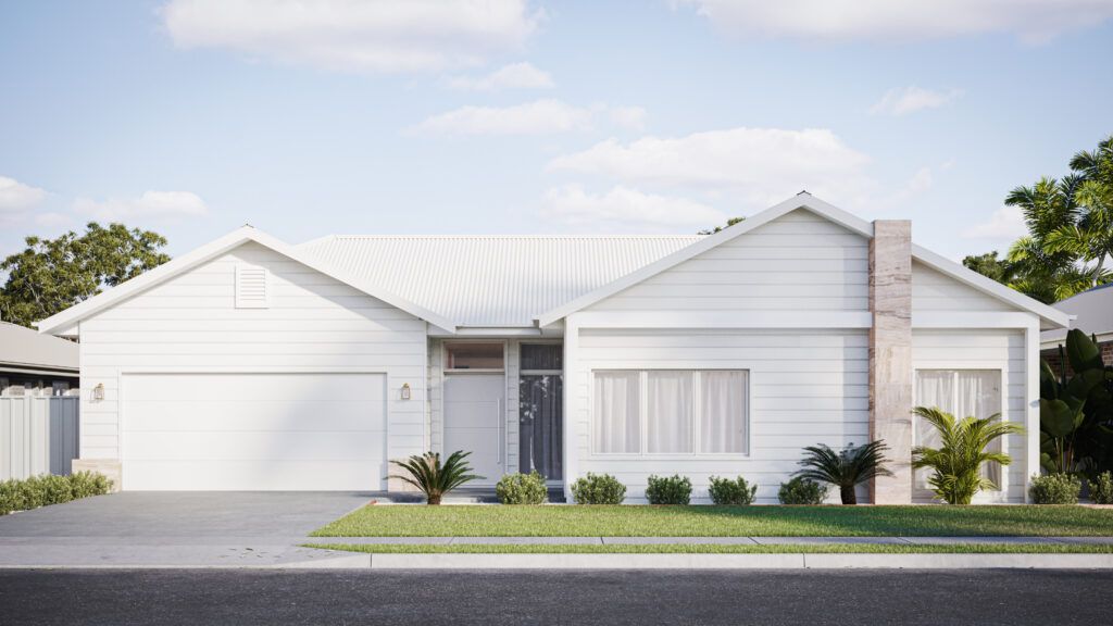 Minimalist White Home with Clean Facade and Garage &mdash; Bundy Homes in Bundaberg North, QLD