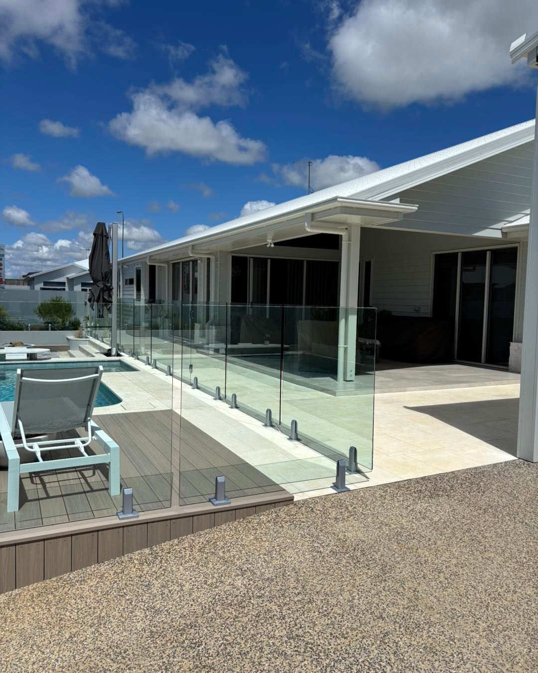 Modern Patio with Glass Railing — Bundy Homes in Bundaberg North, QLD