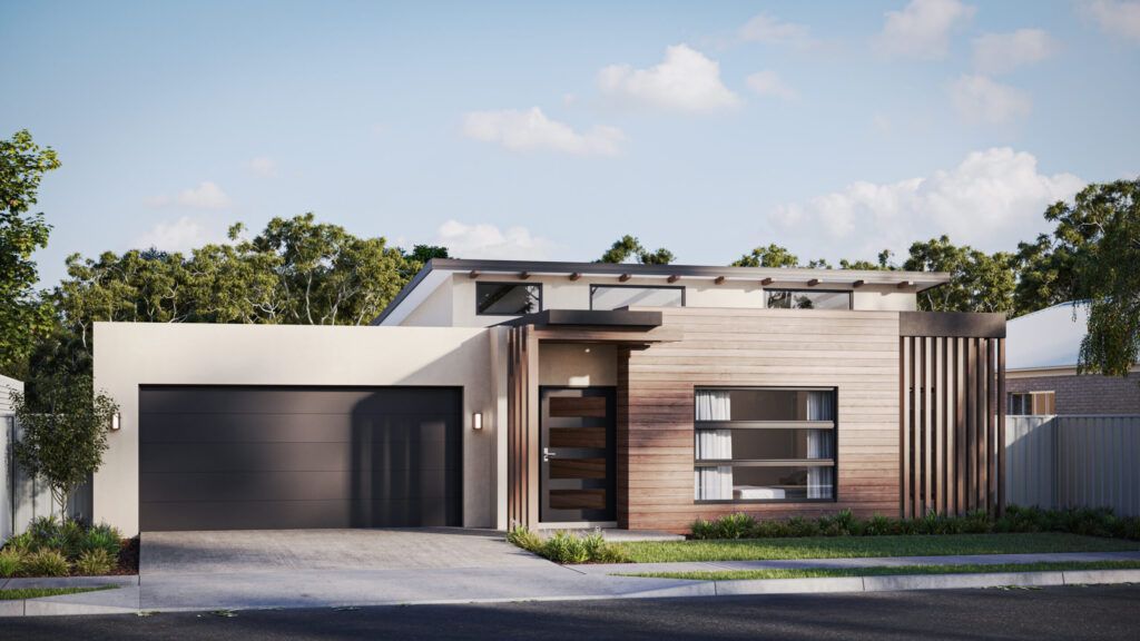 Modern Home with Wood Accents and Dark Garage &mdash; Bundy Homes in Bundaberg North, QLD