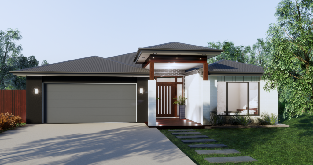 Contemporary Home with Glass Entry and Dark Garage &mdash; Bundy Homes in Bundaberg North, QLD