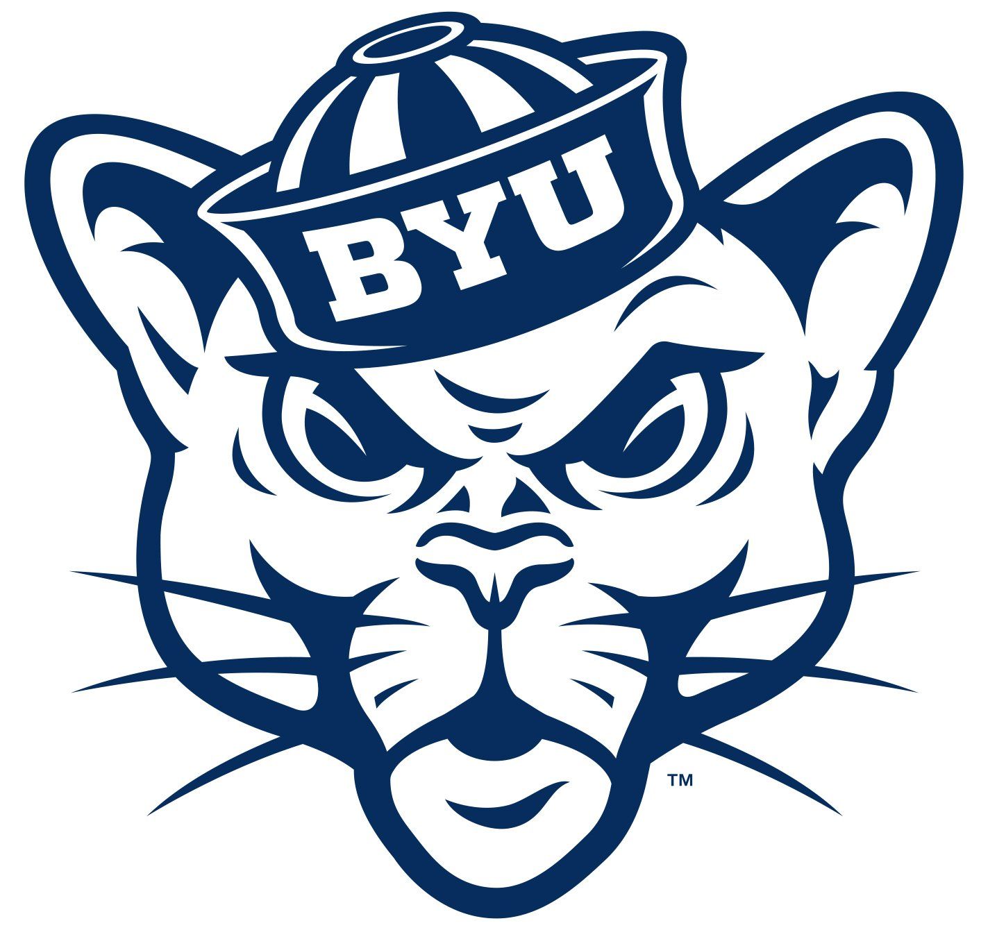 BYU Cougar mascot head wearing sailor hat with