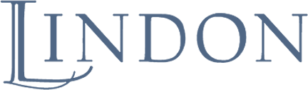 LINDON logo in a blue-grey serif font with the letter
