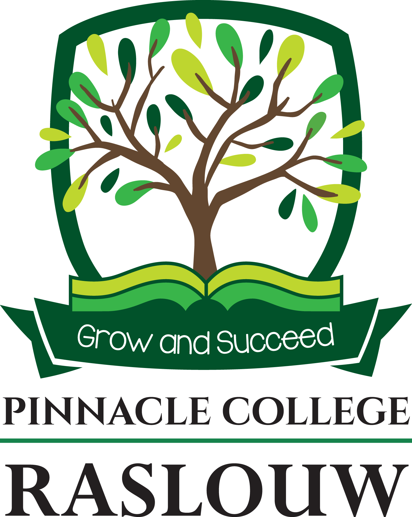 A logo for innacle college raslouw with a tree and a book.