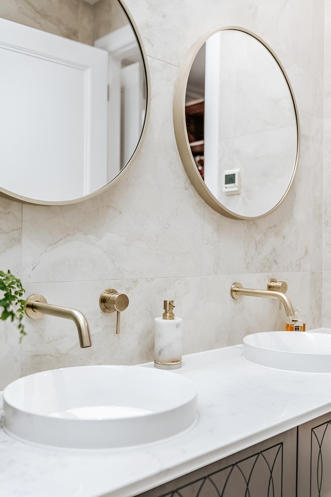 Two White Vessel Sinks With Gold Fixtures — Croker Building Solutions In Myrtleville, NSW