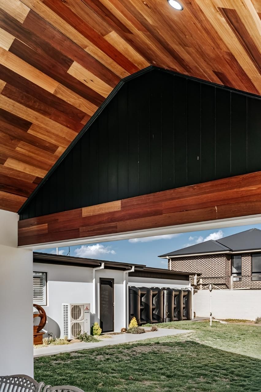 Wood-paneled Ceiling With Black Accents Frames — Croker Building Solutions In Myrtleville, NSW