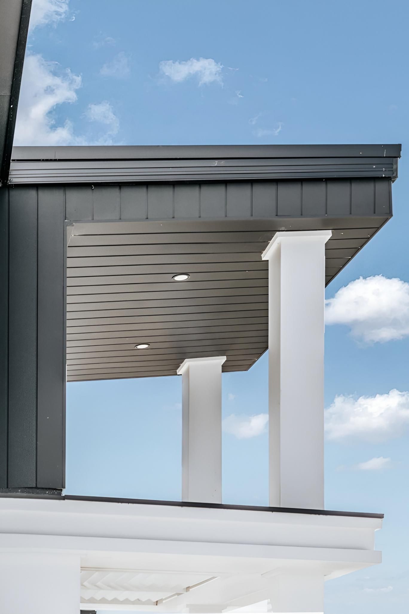 Gray Roof Overhang With White Pillars — Croker Building Solutions In Myrtleville, NSW