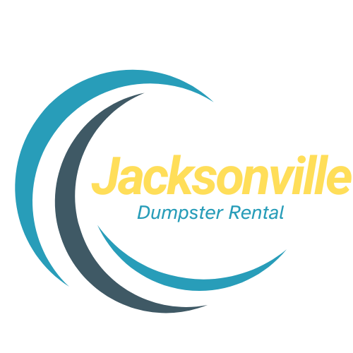 Logo for Jacksonville Dumpster Rental: teal, black, and yellow curved lines around text.