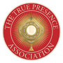 The True Presence Association logo has a picture of Jesus in the center