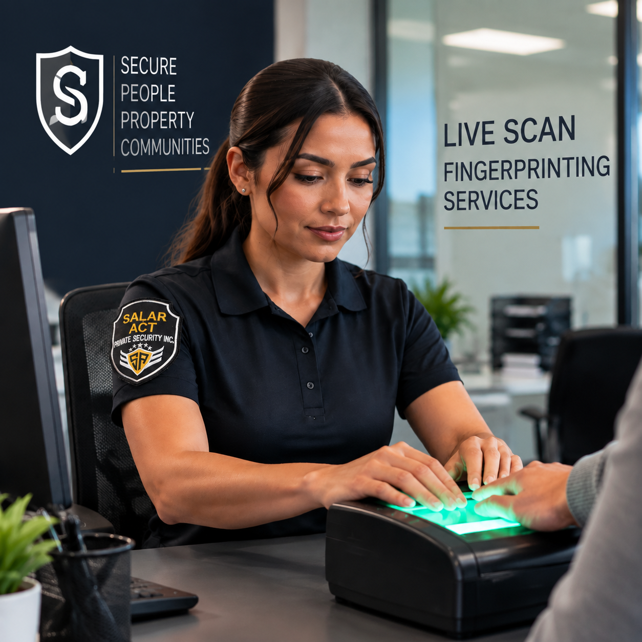 Security guard monitoring multiple surveillance screens in a control room while talking on a phone.