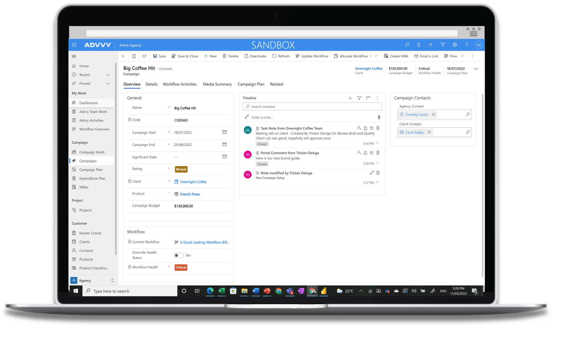 Advvy campaign record UI Advvy campaign record UI