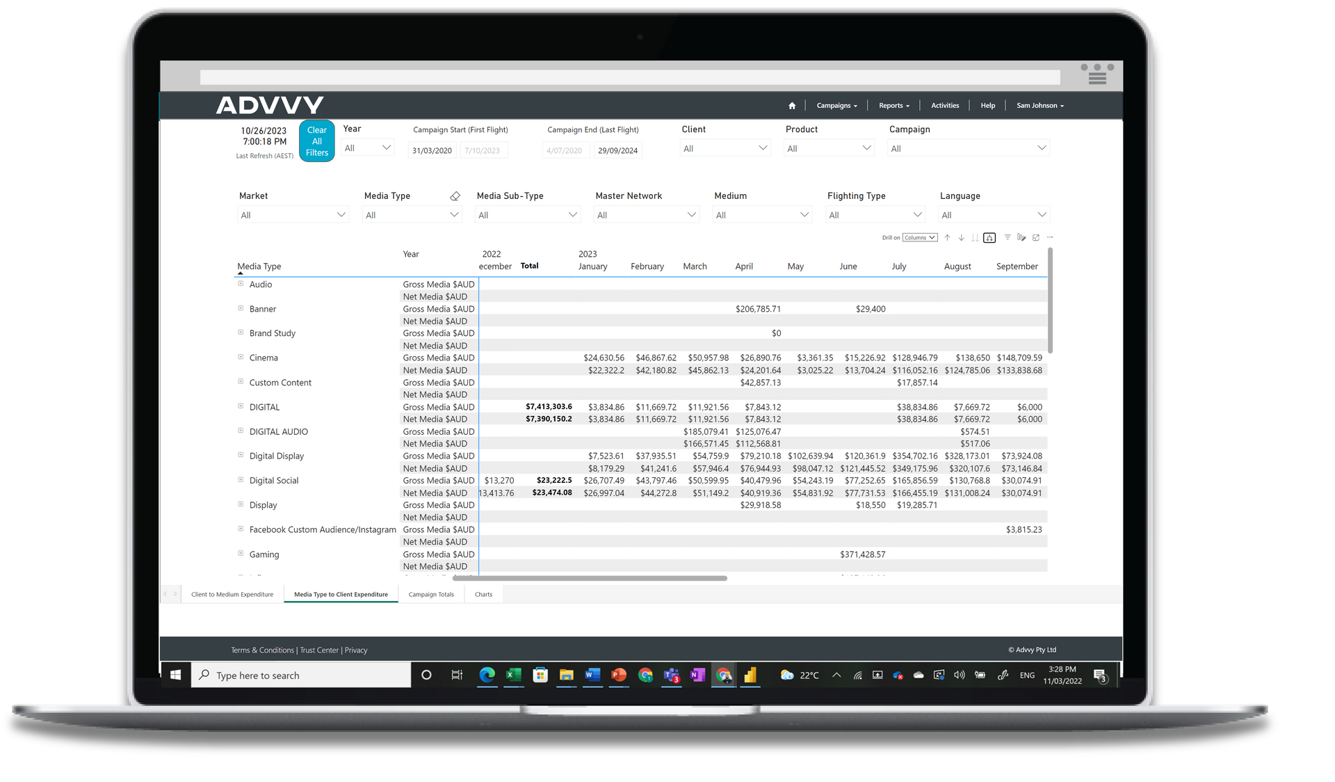 Gantt chart for campaigns in Advvy Gantt chart in Advvy's project management control built for media campaign implementation