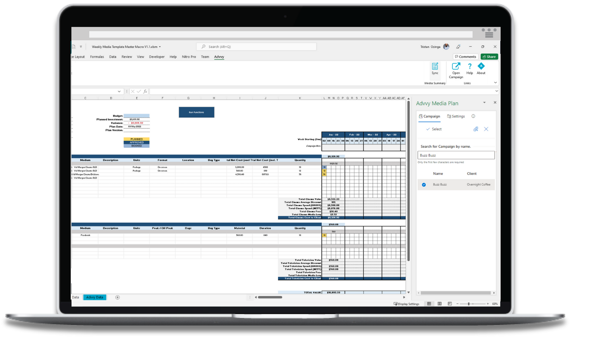 Advvy campaign record UI Advvy campaign record UI