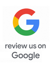 Google logo with text “review us on Google”