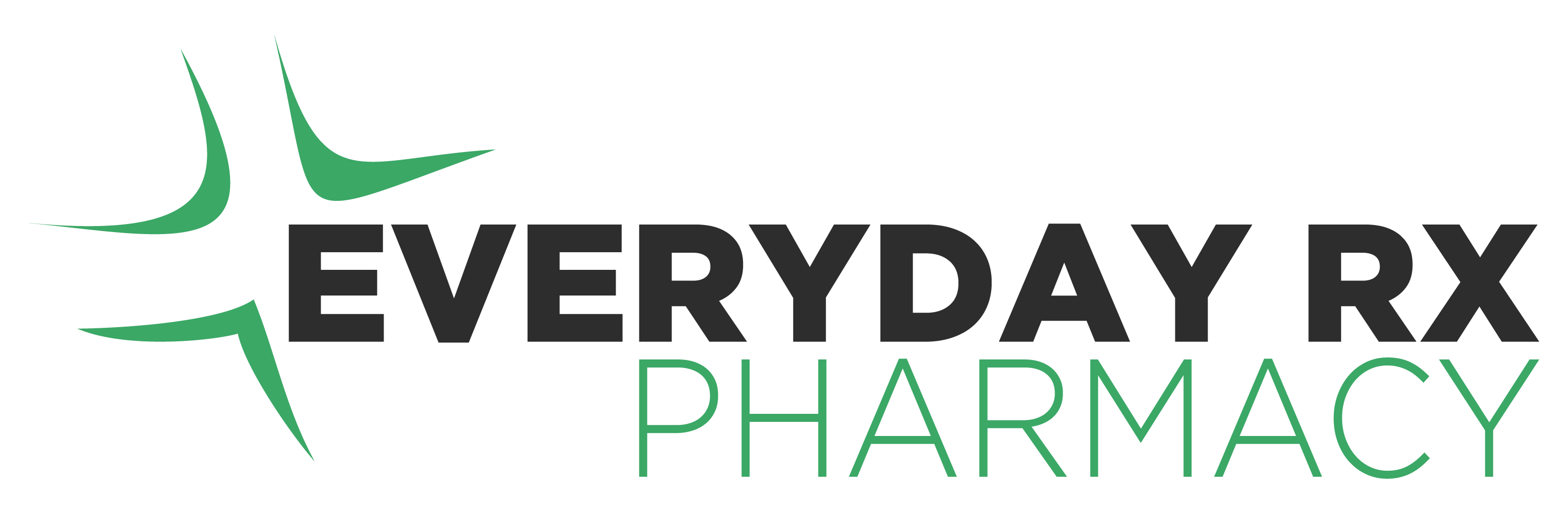 The logo for everyday rx pharmacy is green and black.