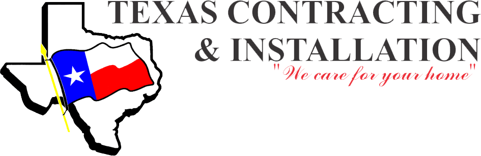 Logo of Texas Contracting & Installation: Texas flag graphic. Text 