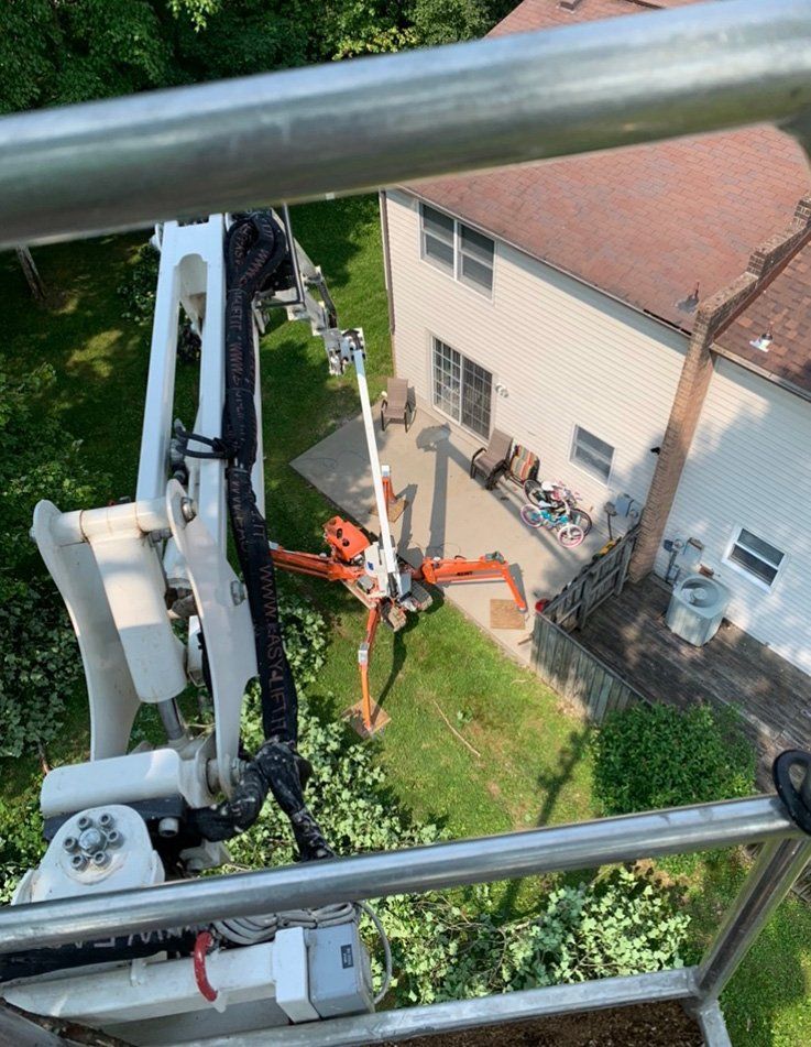 View of riding aerial lift — Daniels, WV — Mastiff Lawn & Tree Care