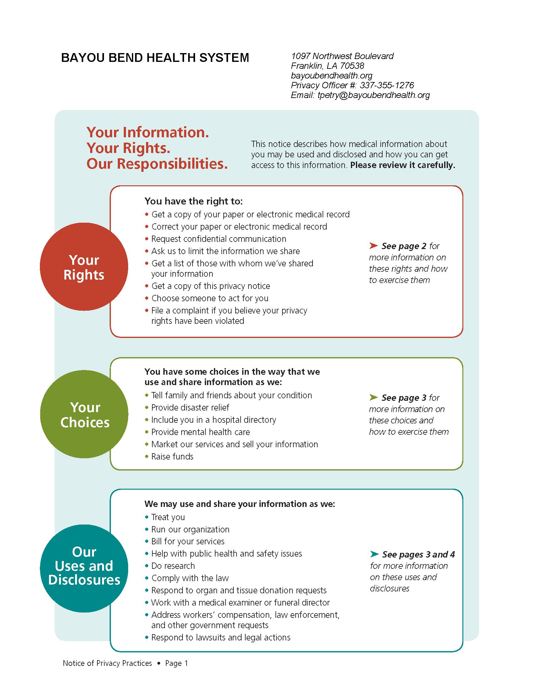 Image of a list of patients' rights and the hospital's responsibilities