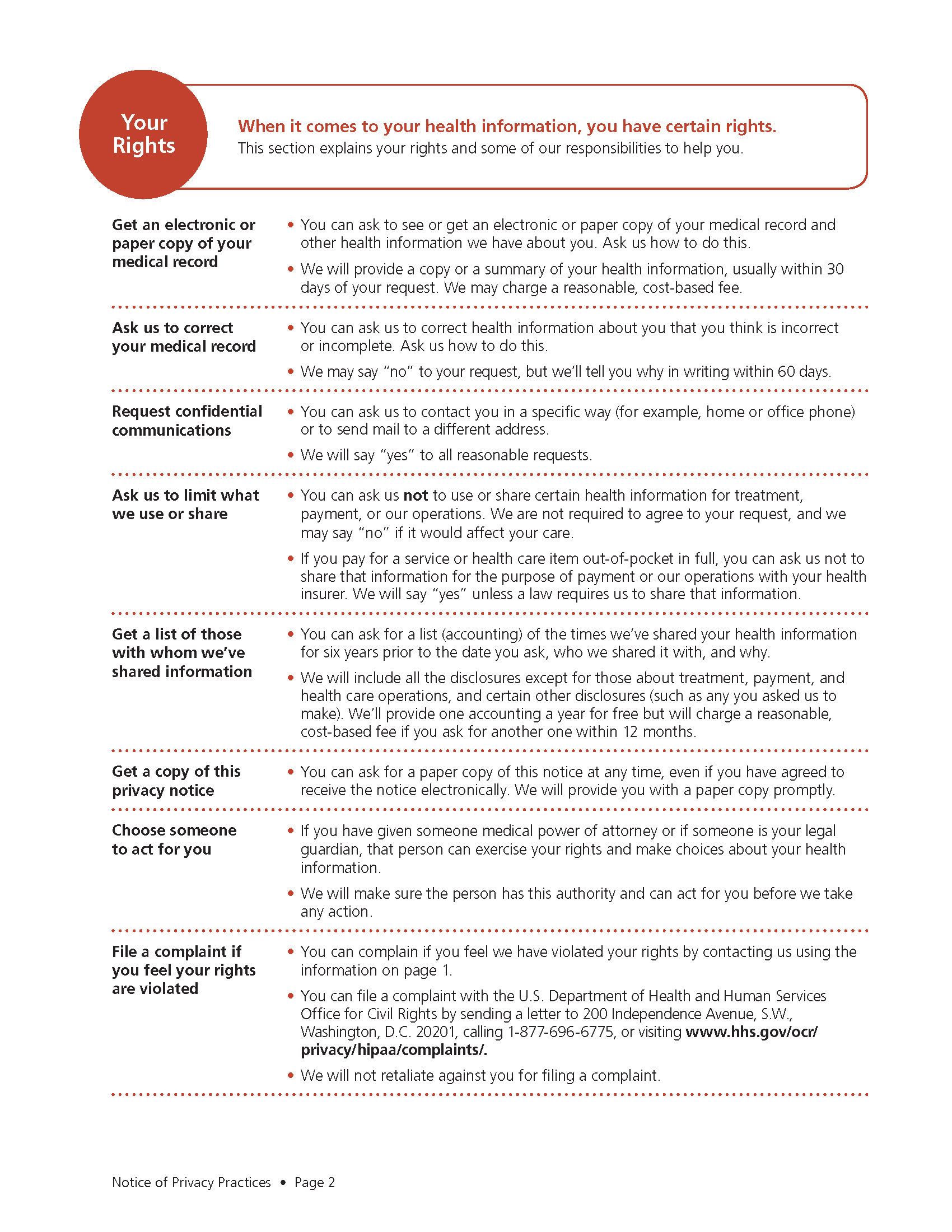 Image of a list of patients' rights and the hospital's responsibilities