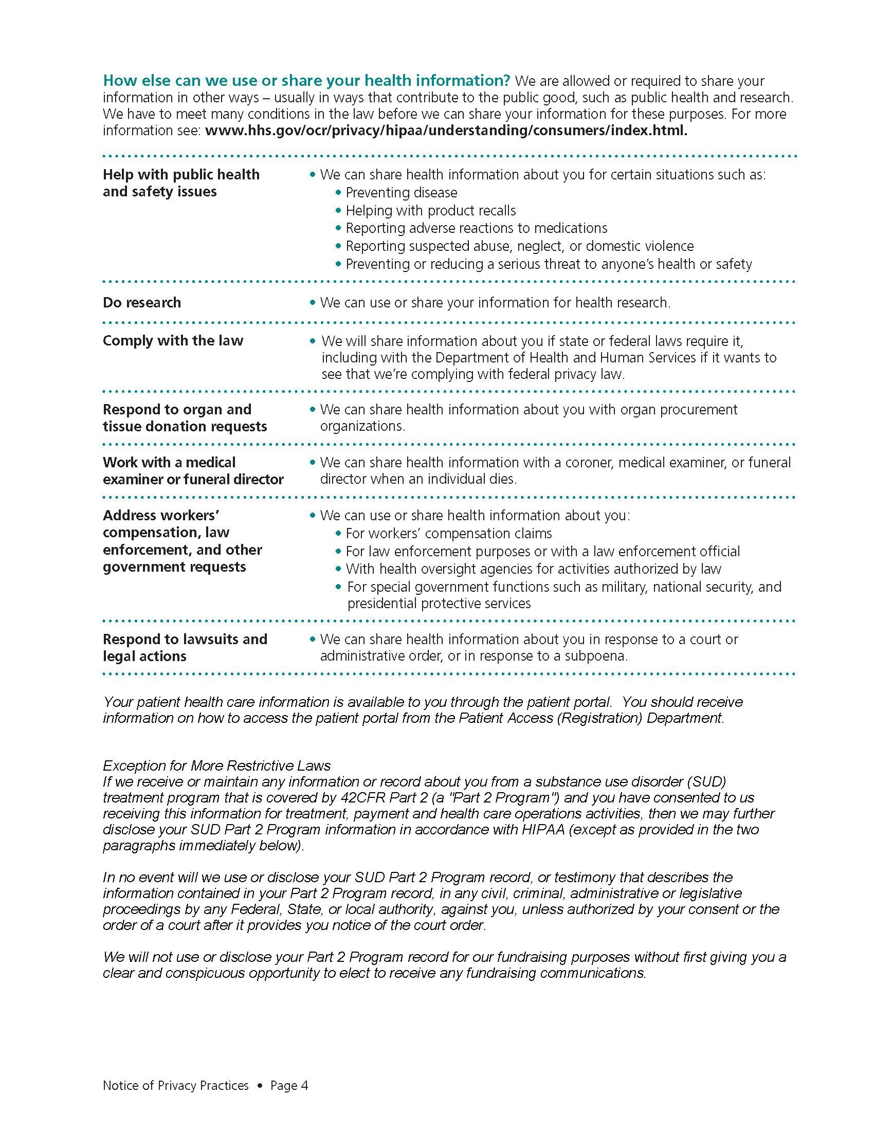 Image of a list of patients' rights and the hospital's responsibilities