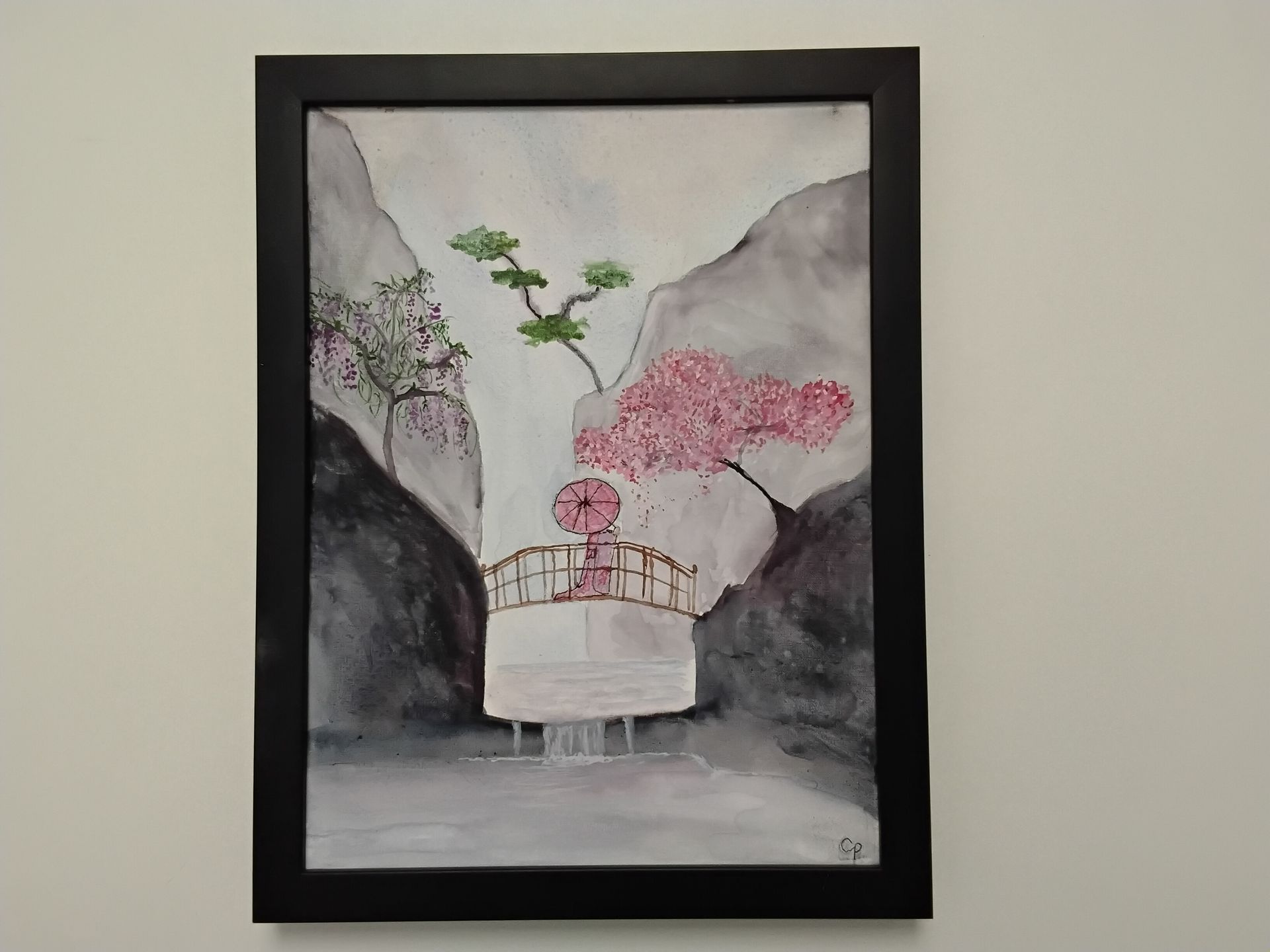 My Japenese Garden 8x10 framed Watercolor canvas