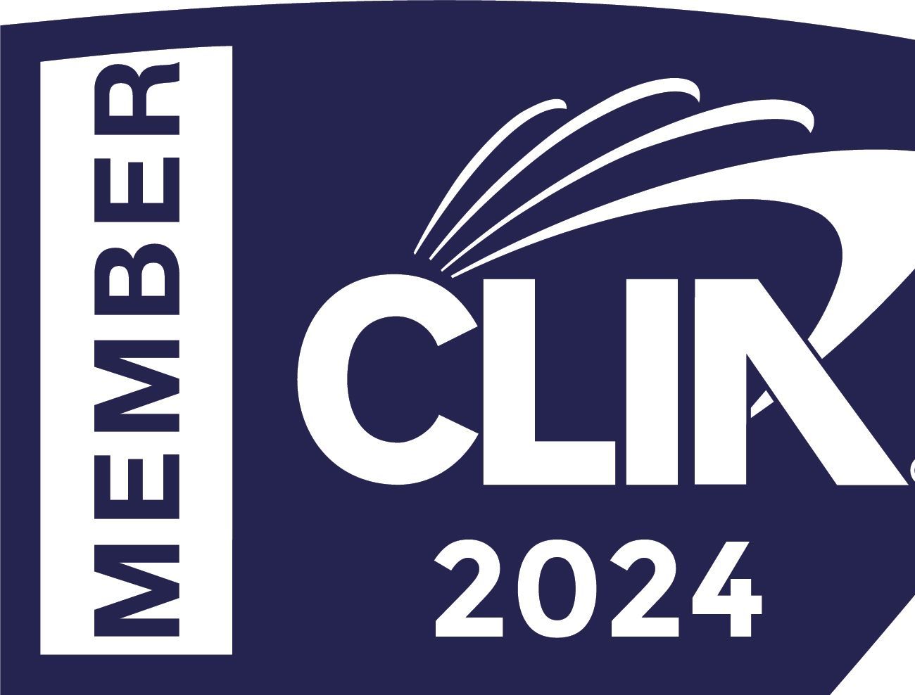CLIK 2024 member badge logo in white on a dark purple background