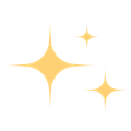 Three gold sparkle icons on a white background