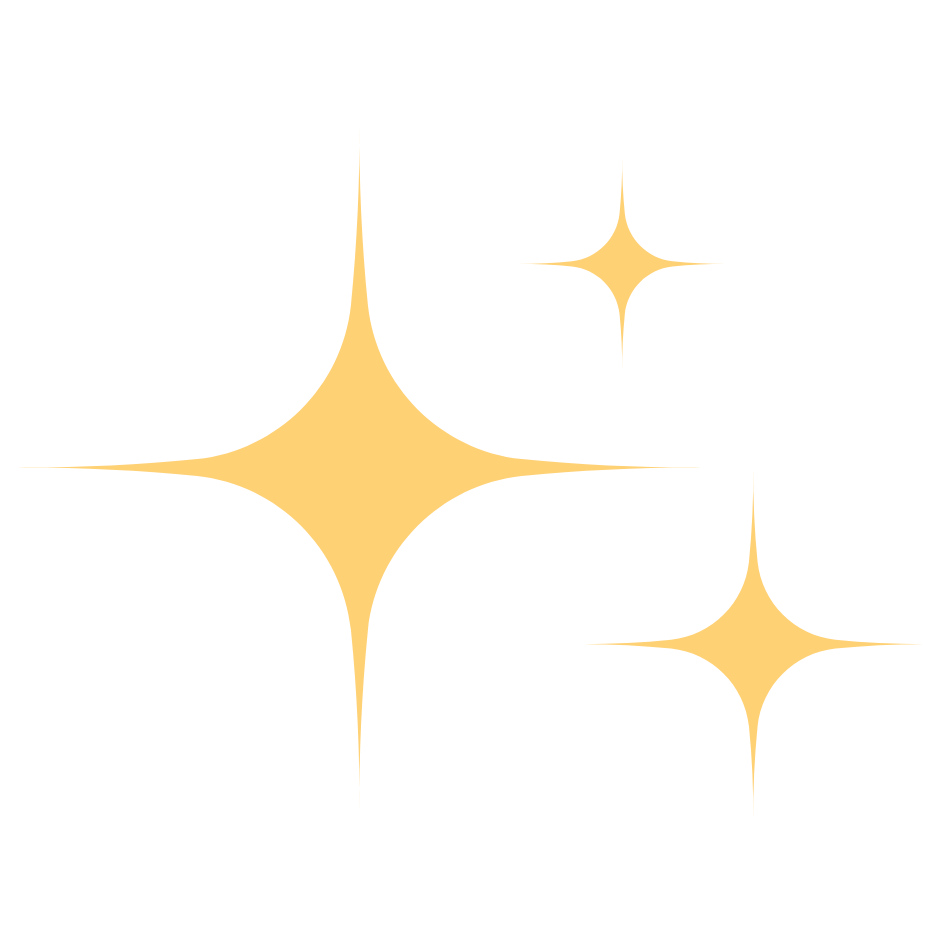 Three gold sparkle icons on a white background