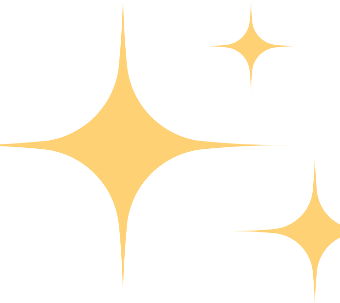 Three gold sparkle icons on a white background