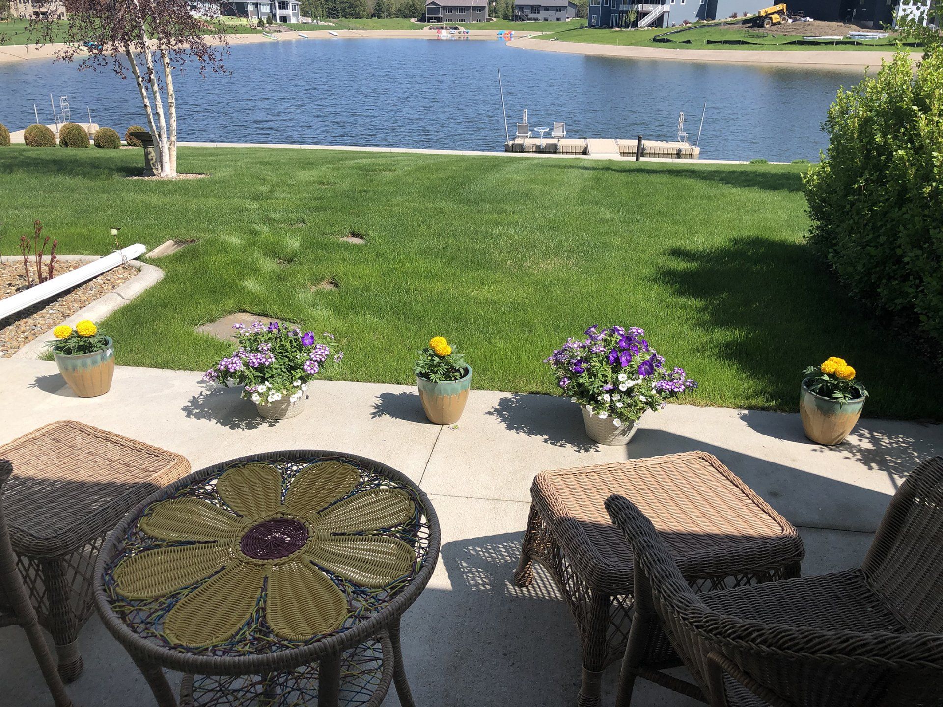 relaxing patio on waterfront property
